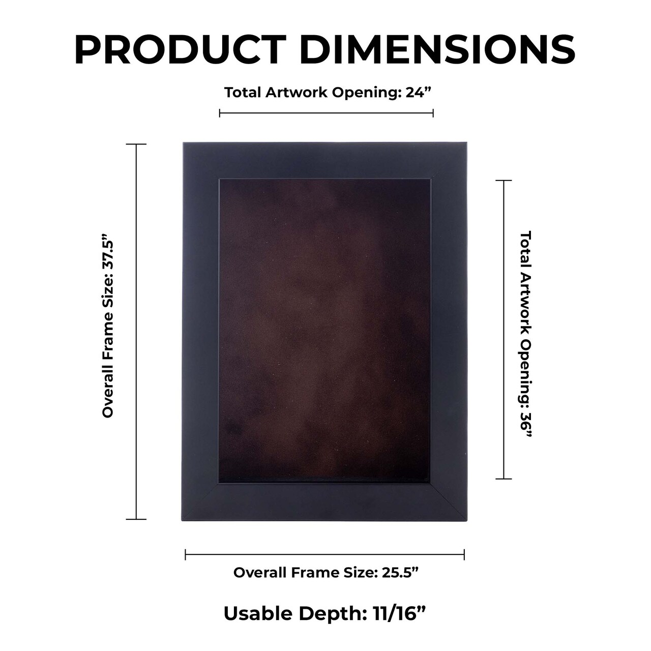 Classic Black Wood Shadown Box Frame with Acrylic Front - Brown Suede Backing, 30 Sizes